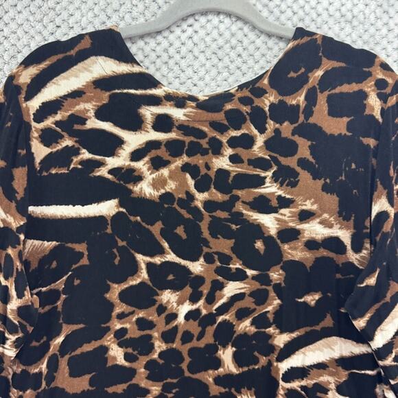 Chicos Travelers Top Womens 3 XL/16 Brown Animal Print Scoop Neck 3/4 Sleeve - Picture 8 of 12